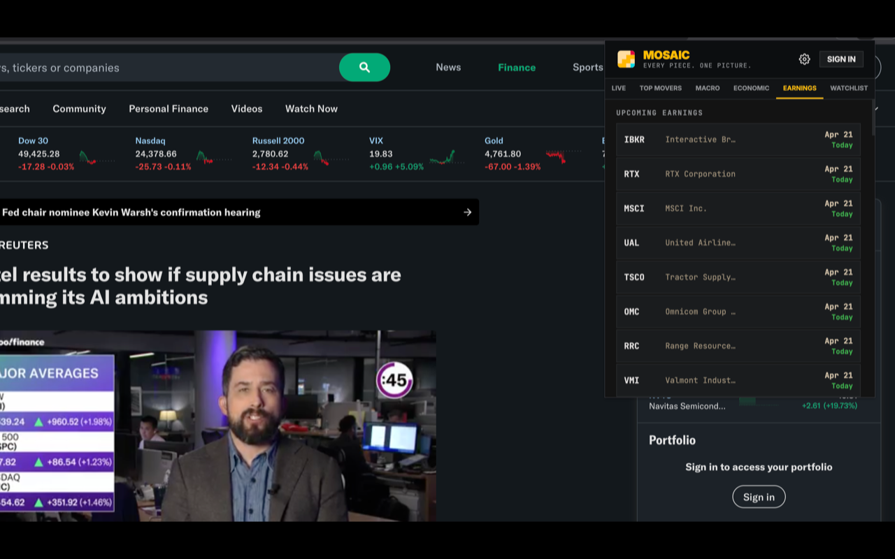 Earnings popup